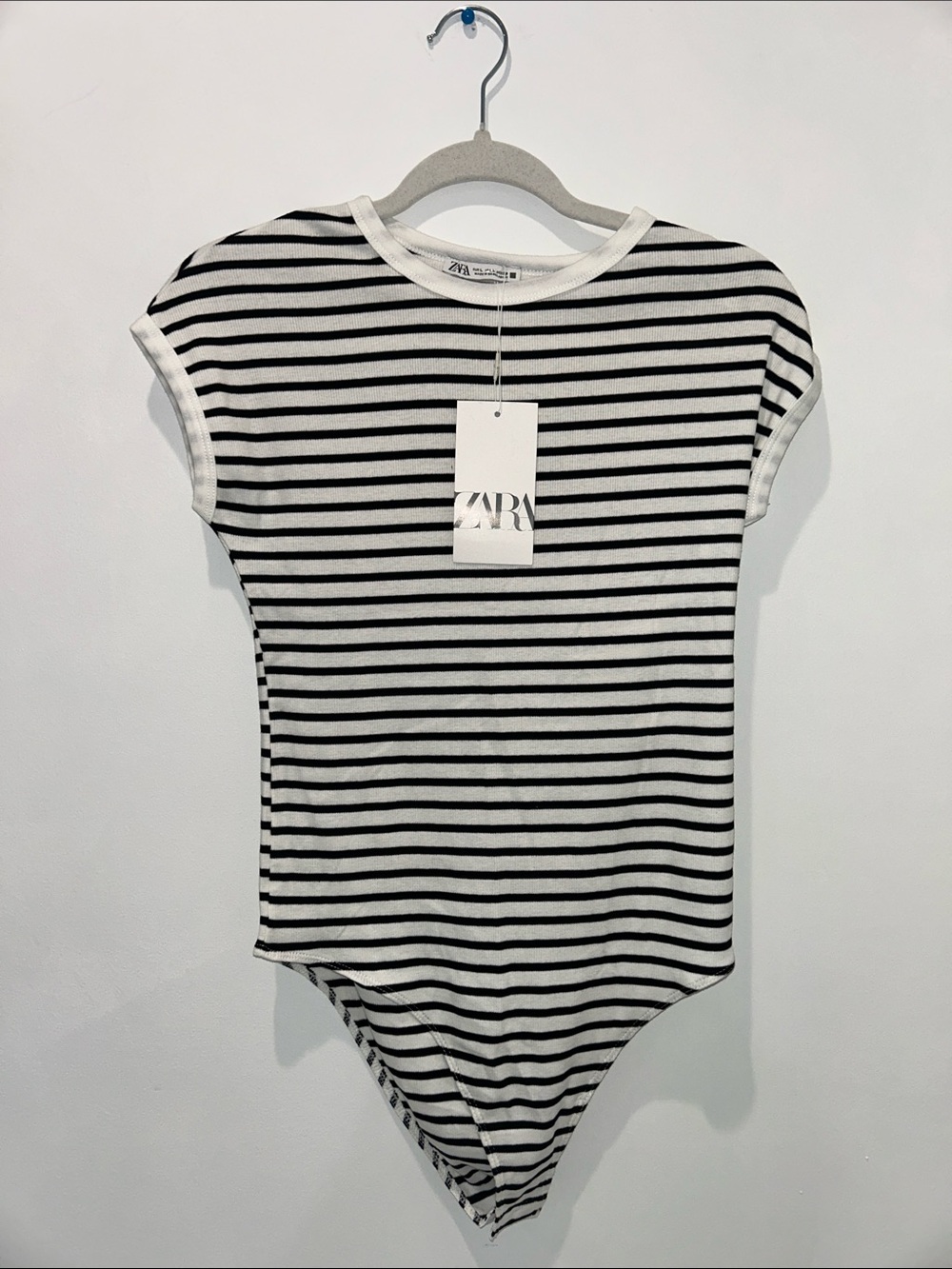 Zara Black & White Striped Short Sleeve Bodysuit